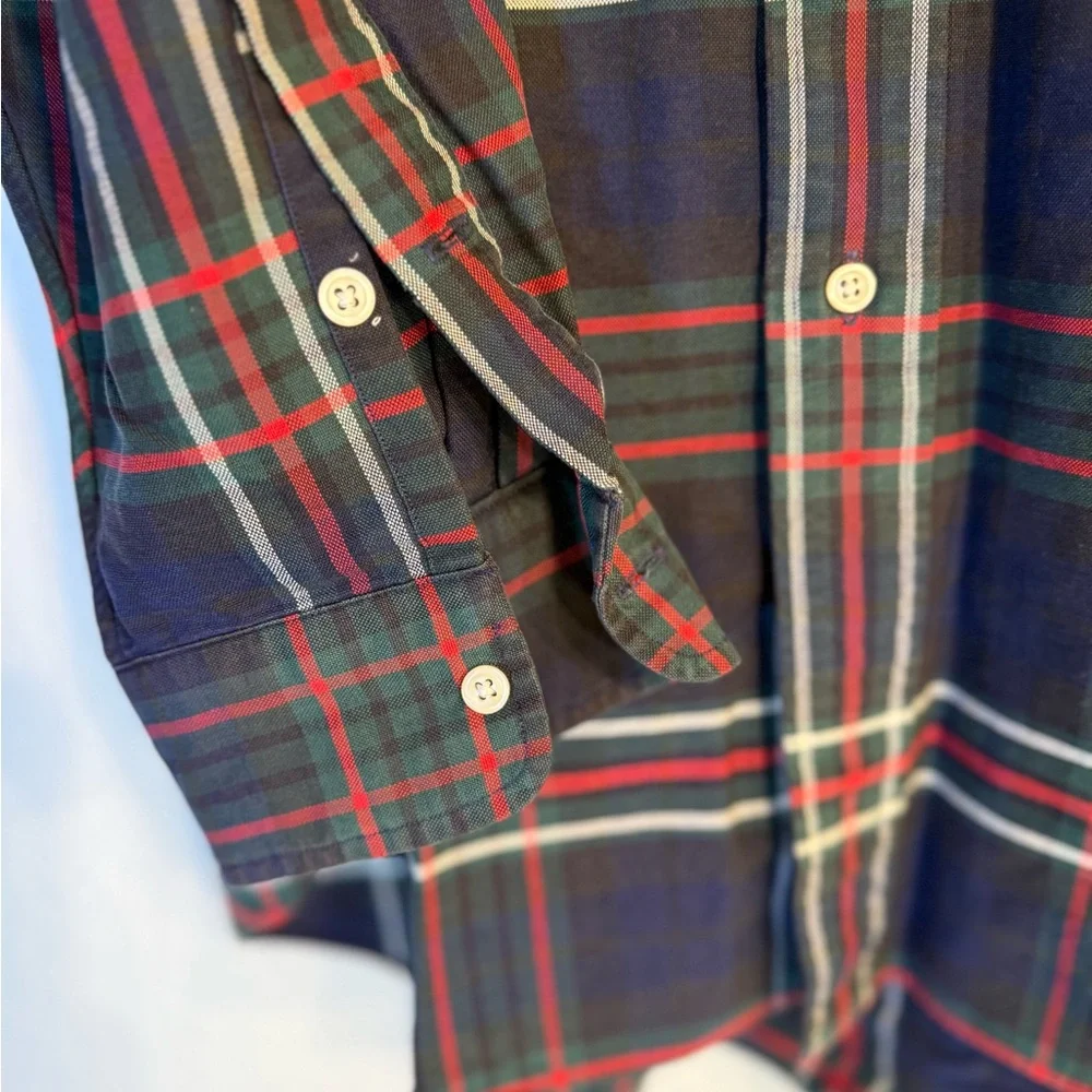 VTG Ralph Lauren BIG SHIRT Men L Navy Green Red Plaid Button Down 100% Cotton - Picture 10 of 15